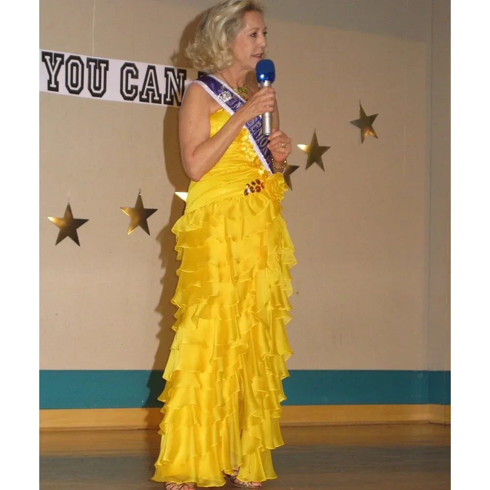 Elegant Yellow Ruffled Prom Dress - Picture 12 of 12